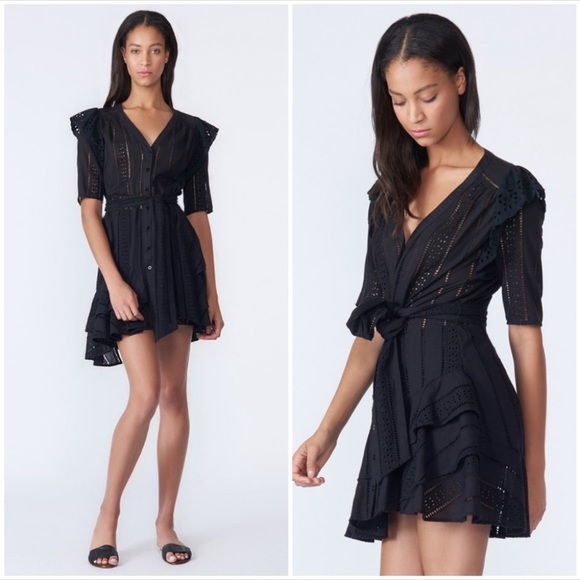 VERONICA BEARD Sima eyelet lace black dress Sz M/6 - Picture 2 of 4